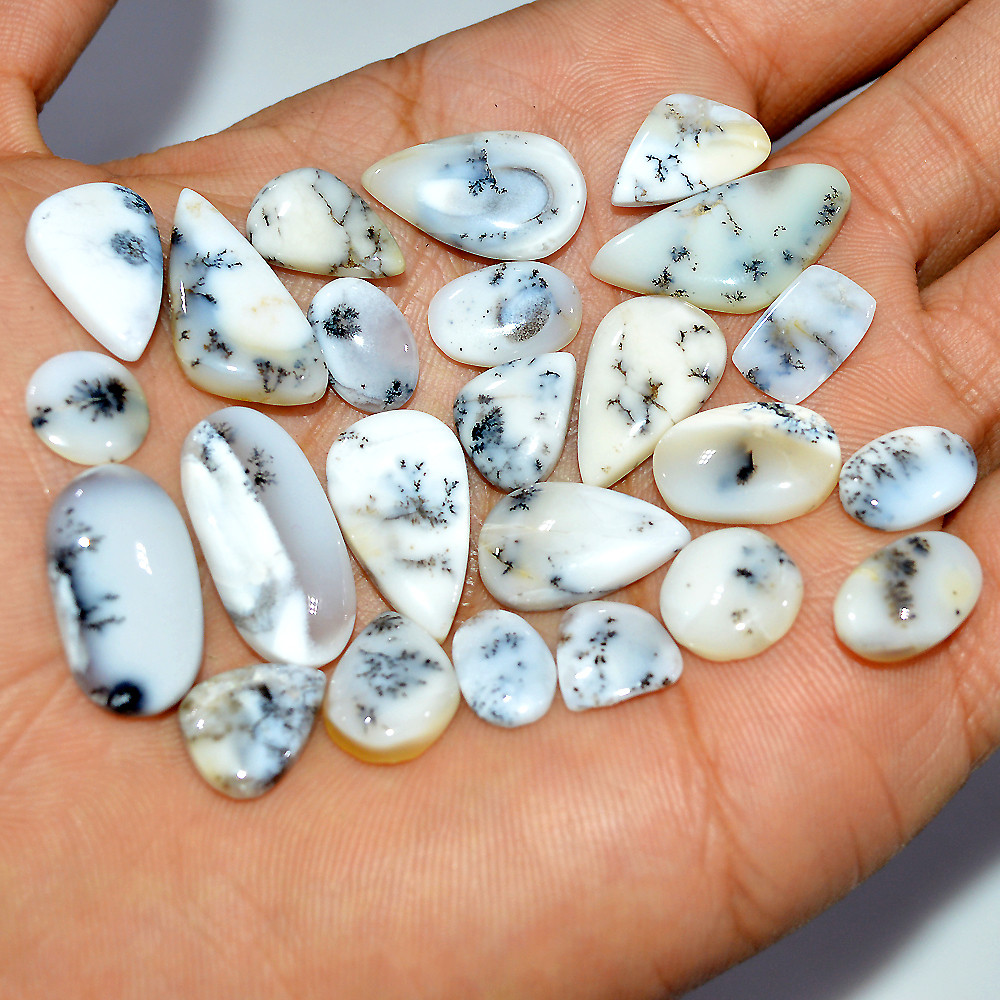 24 Pcs 103 Cts Natural Dendrite Agate Cabochon Loose Gemstone Lot Craft Supplies For Silver Jewelry Making For Women 21x10 9x9mm 17273