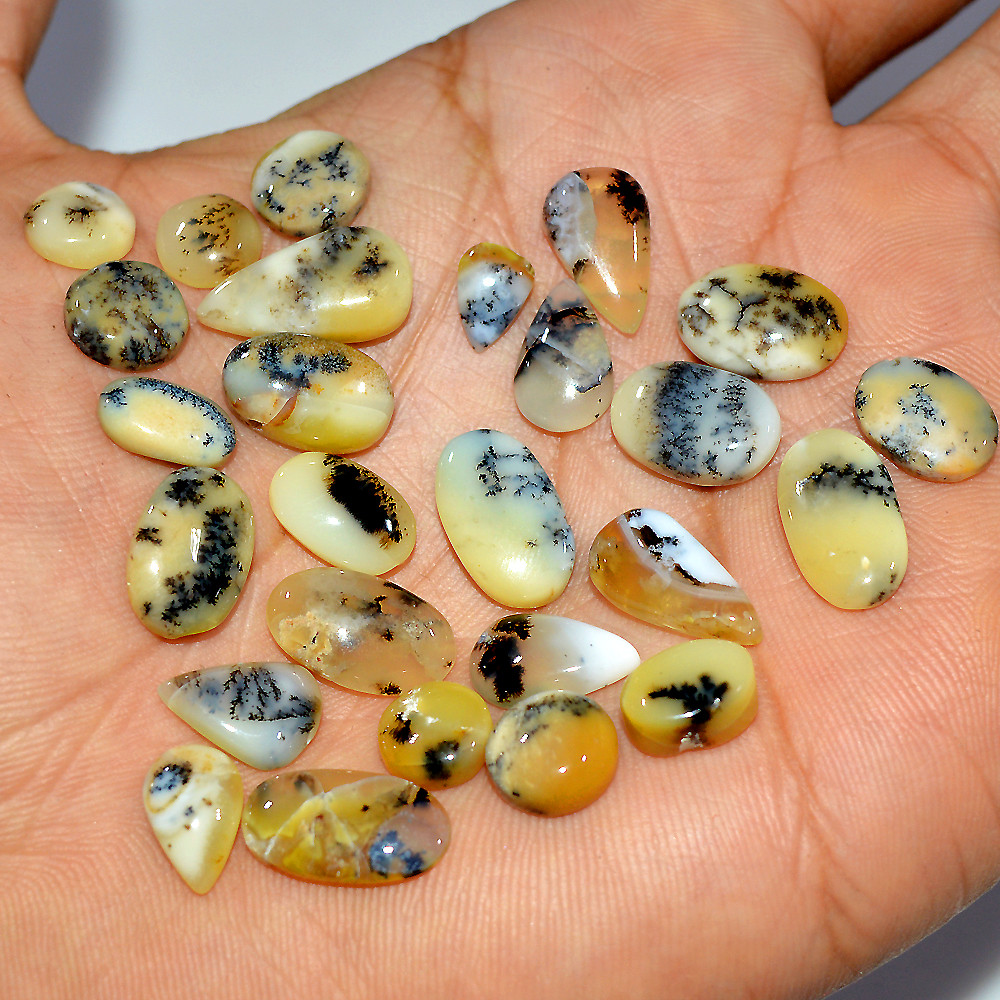 Image of 26 Pcs 73 Cts Natural Dendrite Agate Cabochon Loose Gemstone Lot Craft Supplies For Silver Jewelry Making For Women 15x7 7x5mm #17274