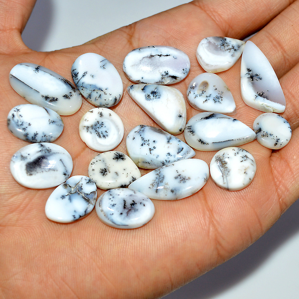 18 Pcs 140 Cts Natural Dendrite Agate Cabochon Loose Gemstone Lot Craft Supplies For Silver Jewelry Making For Women 28x10 10x10mm 17275