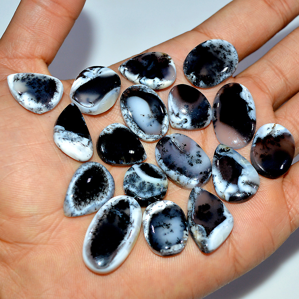 17 Pcs 206 Cts Natural Dendrite Agate Cabochon Loose Gemstone Lot Craft Supplies For Silver Jewelry Making For Women 25x14 13x13mm 17277