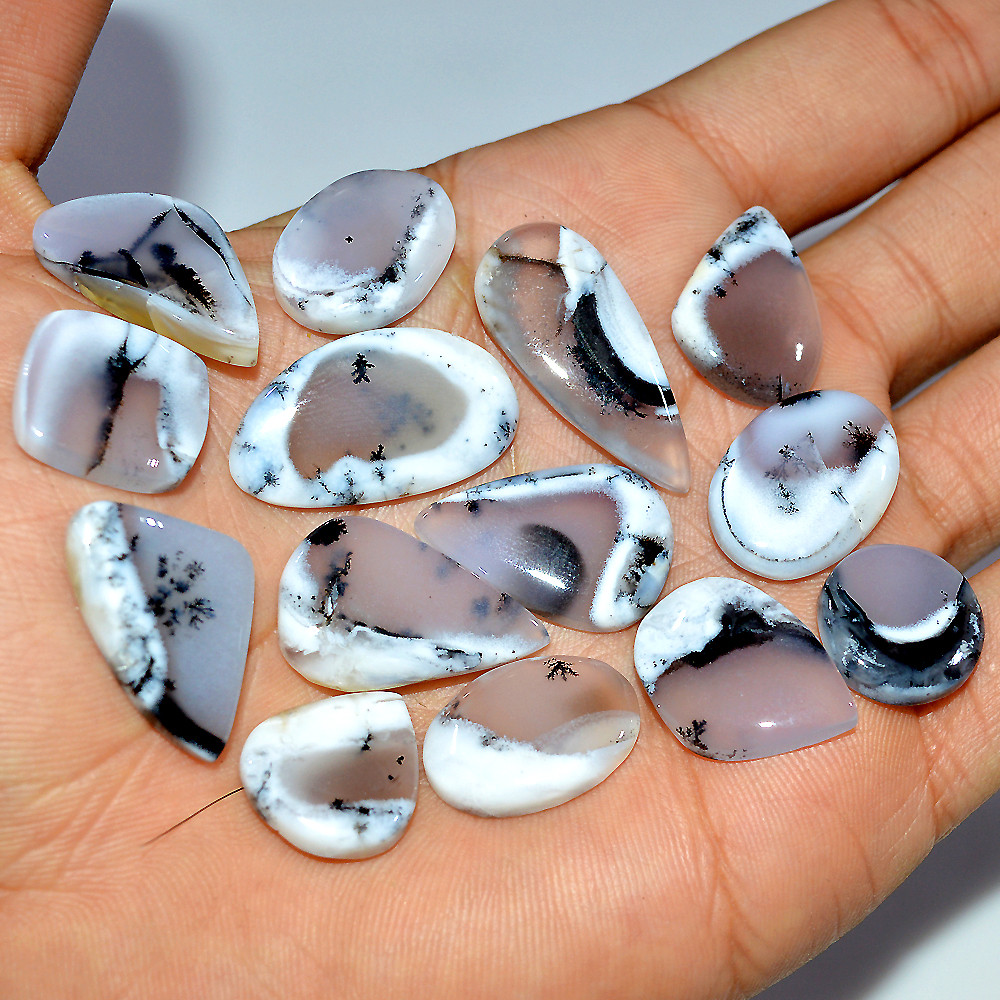 14 Pcs 167 Cts Natural Dendrite Agate Cabochon Loose Gemstone Lot Craft Supplies For Silver Jewelry Making For Women 29x10 14x14mm 17278