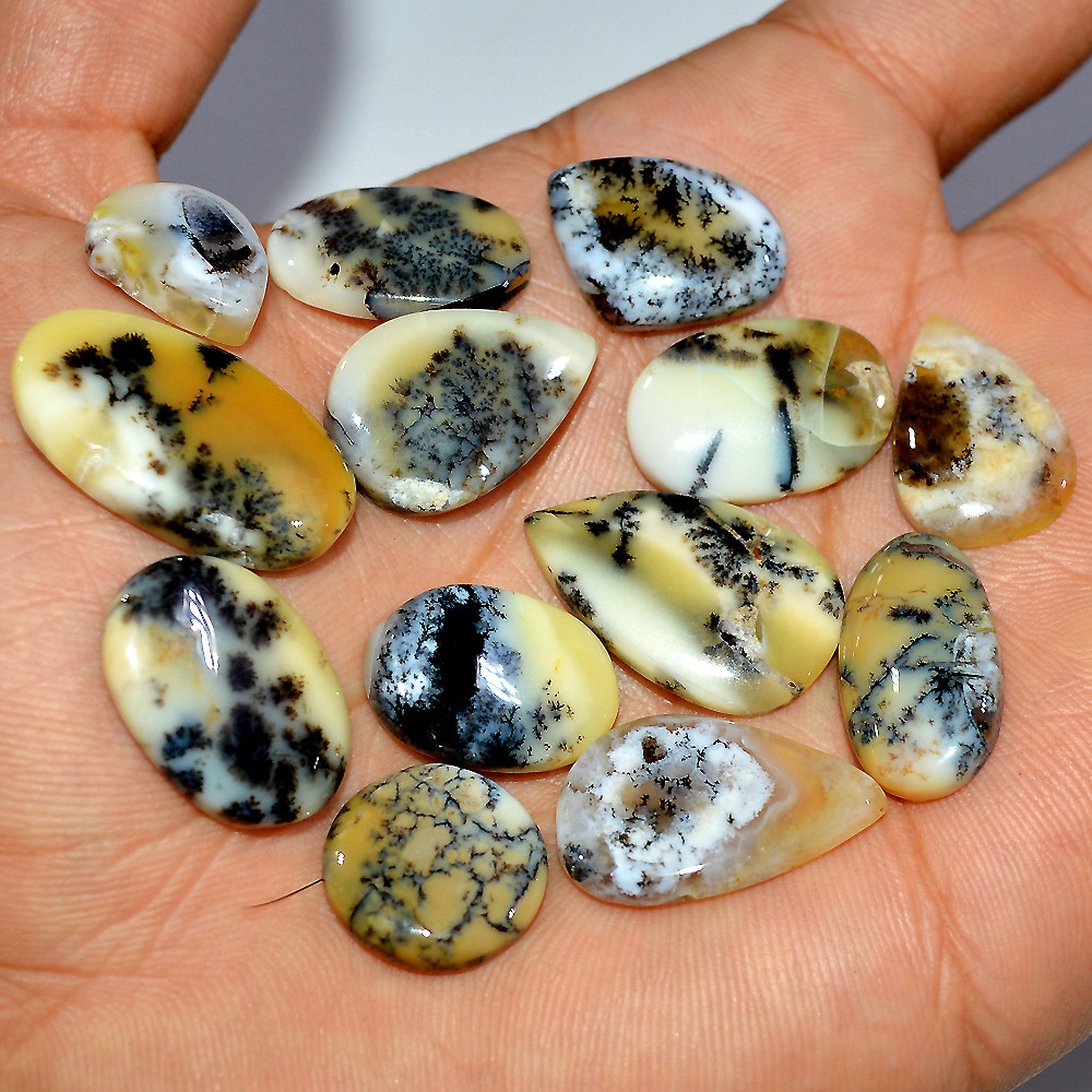 Image of 13 Pcs 124 Cts Natural Dendrite Agate Cabochon Loose Gemstone Lot Craft Supplies For Silver Jewelry Making For Women 25x14 14x14mm #17280