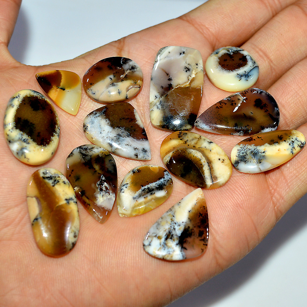 13 Pcs 169 Cts Natural Dendrite Agate Cabochon Loose Gemstone Lot Craft Supplies For Silver Jewelry Making For Women 28x15 17x10mm 17281