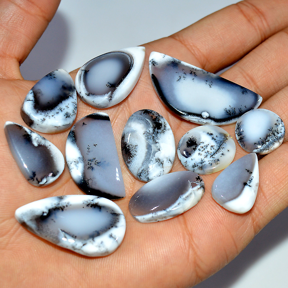 11 Pcs 207 Cts Natural Dendrite Agate Cabochon Loose Gemstone Lot Craft Supplies For Silver Jewelry Making For Women 40x17 14x14mm 17282