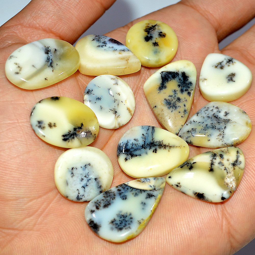 Image of 12 Pcs 137 Cts Natural Dendrite Agate Cabochon Loose Gemstone Lot Craft Supplies For Silver Jewelry Making For Women 25x15 15x15mm #17283