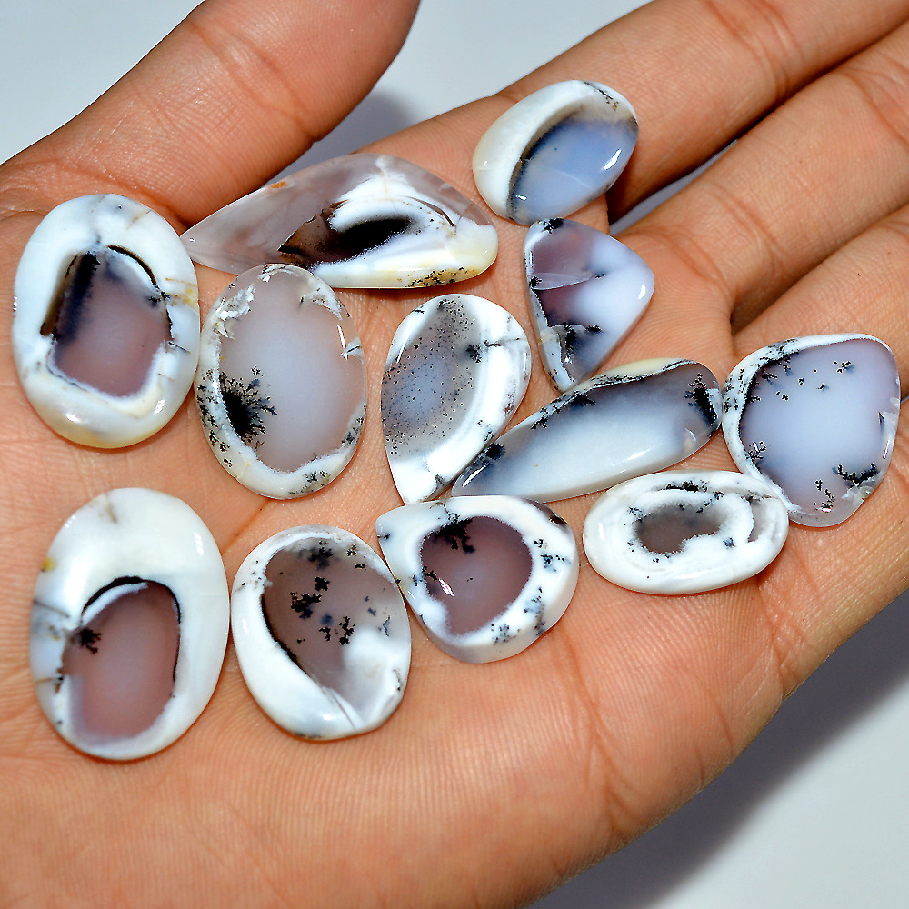 12 Pcs 192 Cts Natural Dendrite Agate Cabochon Loose Gemstone Lot Craft Supplies For Silver Jewelry Making For Women 35x15 20x14mm 17284