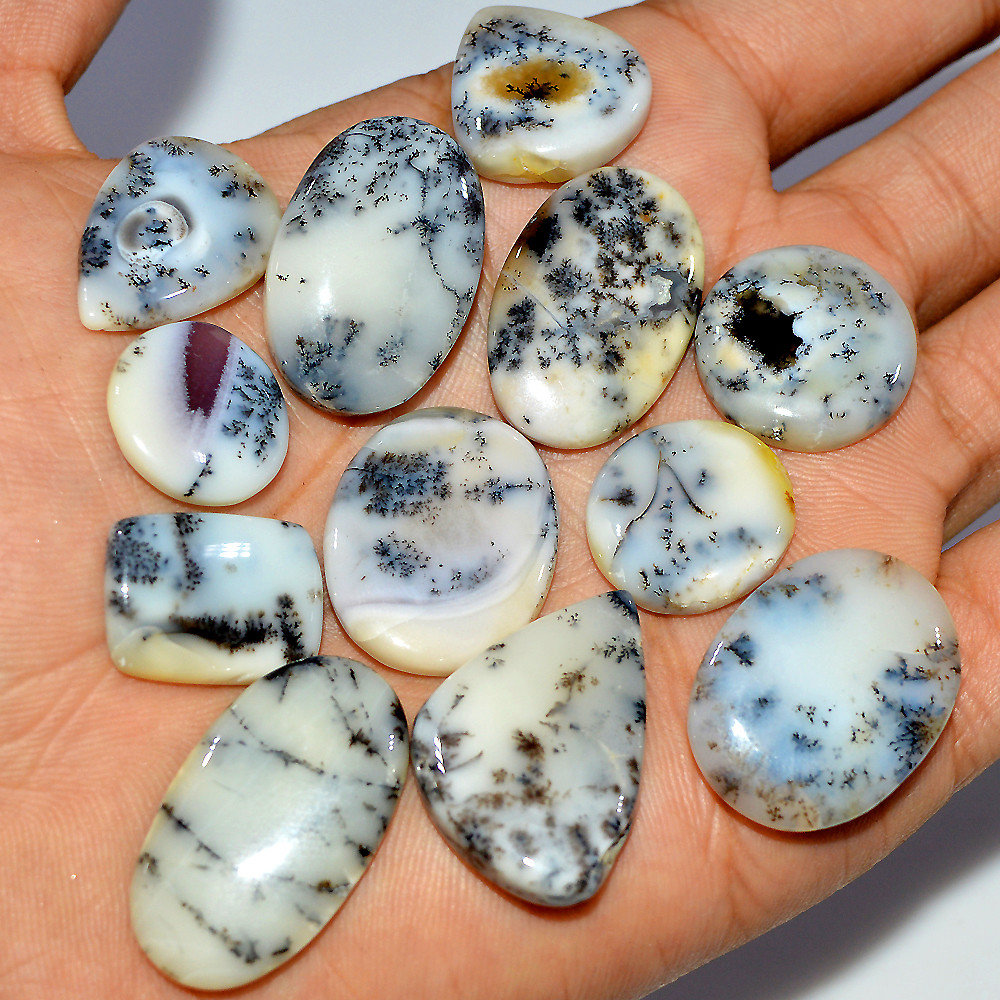 12 Pcs 189 Cts Natural Dendrite Agate Cabochon Loose Gemstone Lot Craft Supplies For Silver Jewelry Making For Women 27x17 15x15mm 17285