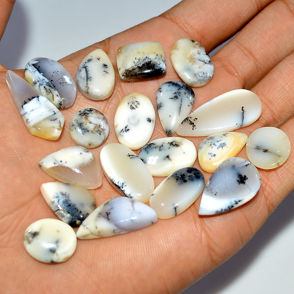 19 Pcs 152 Cts Natural Dendrite Agate Cabochon Loose Gemstone Lot Craft Supplies For Silver Jewelry Making For Women 27x12 10x10mm 17286
