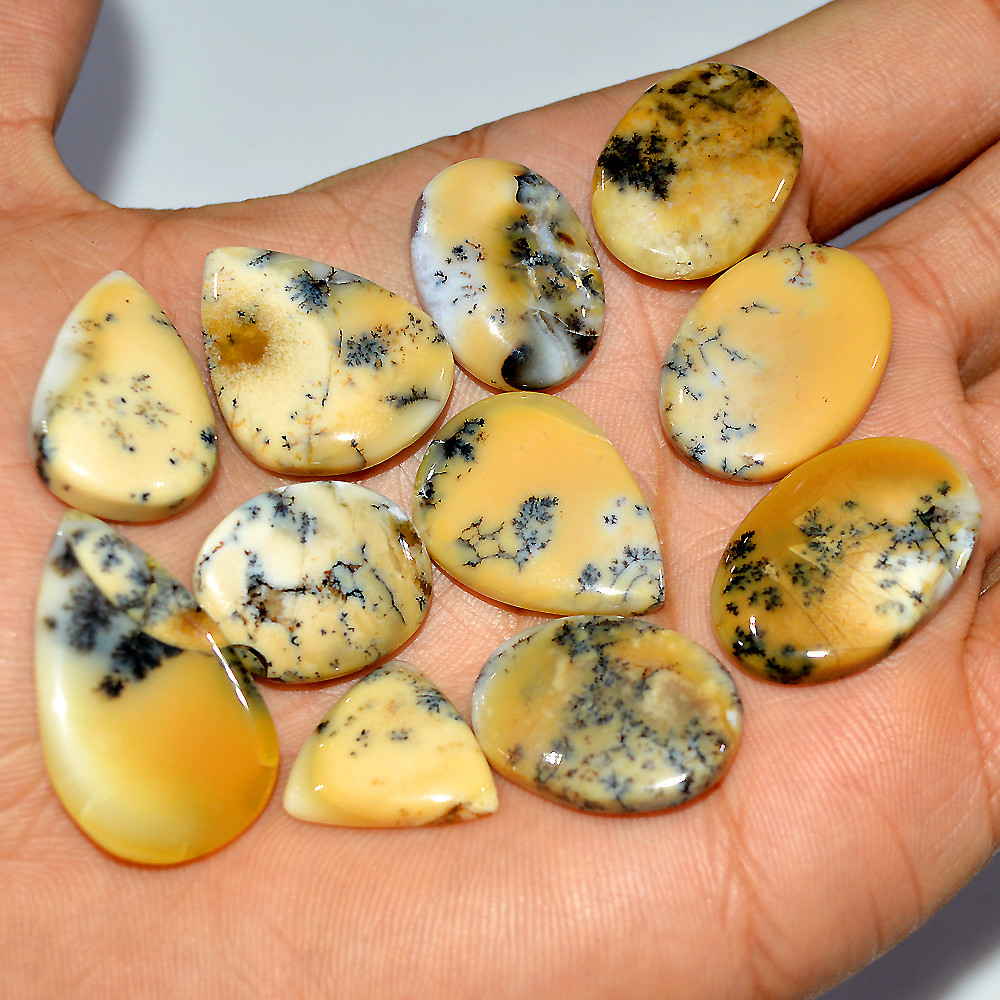 11 Pcs 143 Cts Natural Dendrite Agate Cabochon Loose Gemstone Lot Craft Supplies For Silver Jewelry Making For Women 29x16 15x15mm 17287
