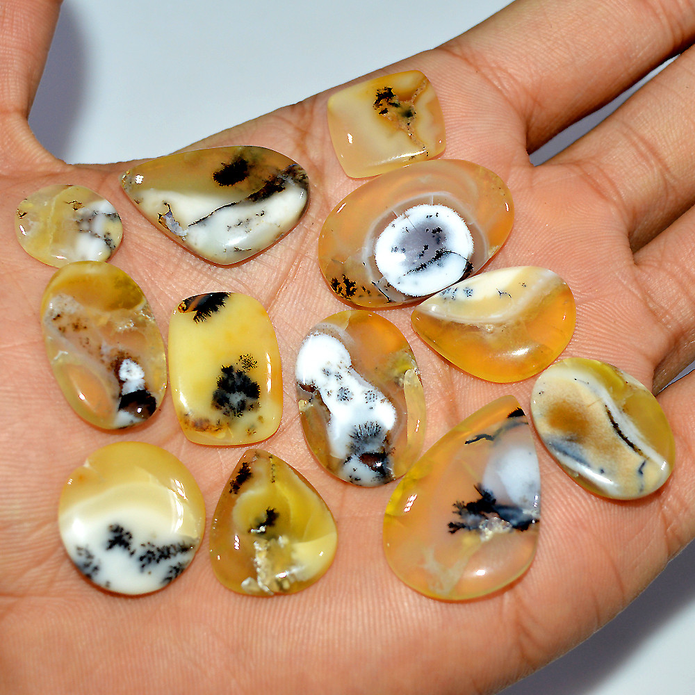 12 Pcs 130 Cts Natural Dendrite Agate Cabochon Loose Gemstone Lot Craft Supplies For Silver Jewelry Making For Women 26x16 12x12mm 17288