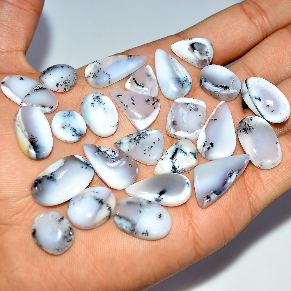 24 Pcs 216 Cts Natural Dendrite Agate Cabochon Loose Gemstone Lot Craft Supplies For Silver Jewelry Making For Women 24x11 10x10mm 17289