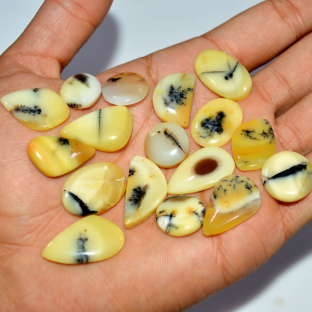 17 Pcs 140 Cts Natural Dendrite Agate Cabochon Loose Gemstone Lot Craft Supplies For Silver Jewelry Making For Women 24x14 14x14mm 17290