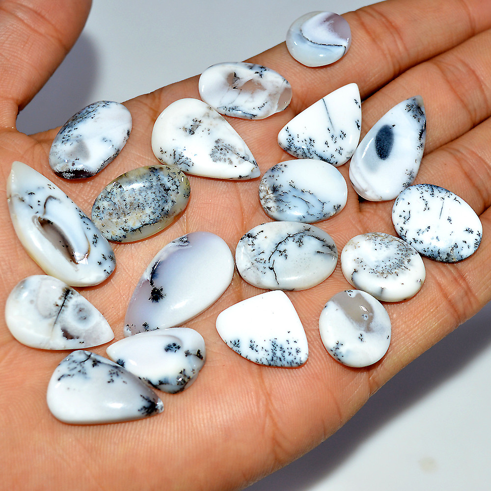 18 Pcs 171 Cts Natural Dendrite Agate Cabochon Loose Gemstone Lot Craft Supplies For Silver Jewelry Making For Women 30x13 12x12mm 17291