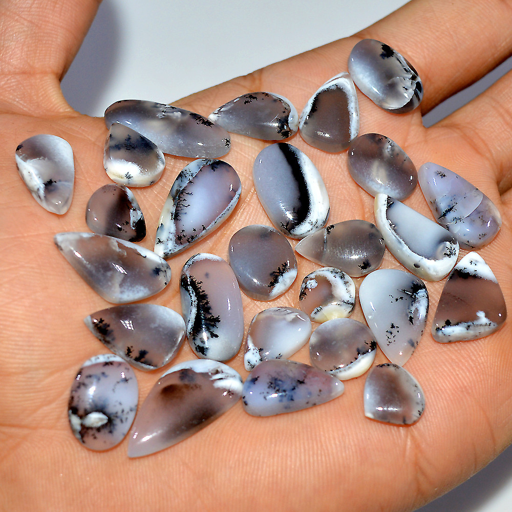26 Pcs 164 Cts Natural Dendrite Agate Cabochon Loose Gemstone Lot Craft Supplies For Silver Jewelry Making For Women 24x9 8x8mm 17292