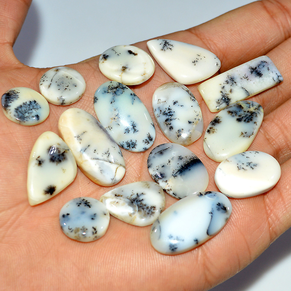 15 Pcs 150 Cts Natural Dendrite Agate Cabochon Loose Gemstone Lot Craft Supplies For Silver Jewelry Making For Women 25x12 13x13mm 17293