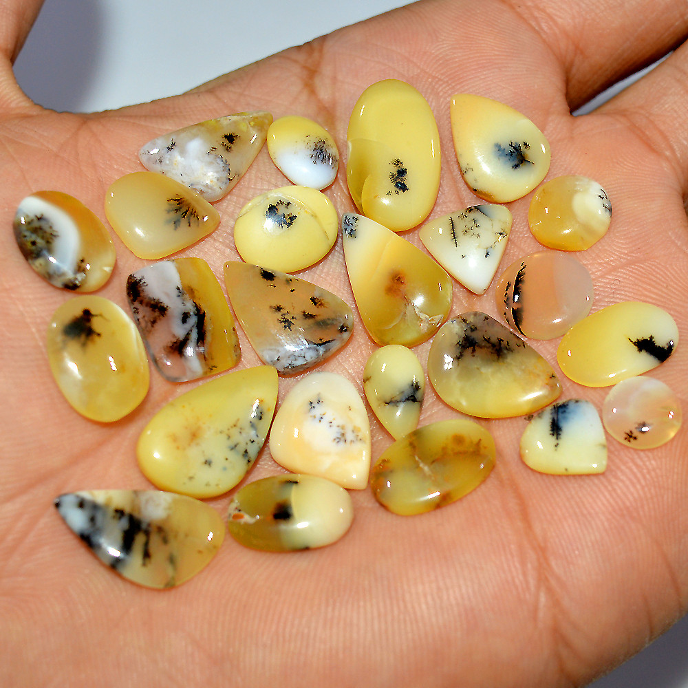 24 Pcs 79 Cts Natural Dendrite Agate Cabochon Loose Gemstone Lot Craft Supplies For Silver Jewelry Making For Women 16x10 7x7mm 17294