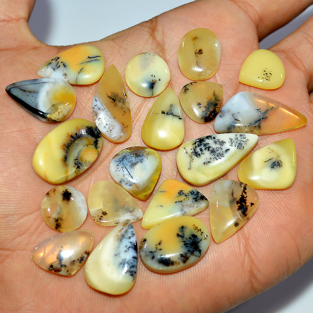 Image of 20 Pcs 127 Cts Natural Dendrite Agate Cabochon Loose Gemstone Lot Craft Supplies For Silver Jewelry Making For Women 25x10 10x10mm #17295