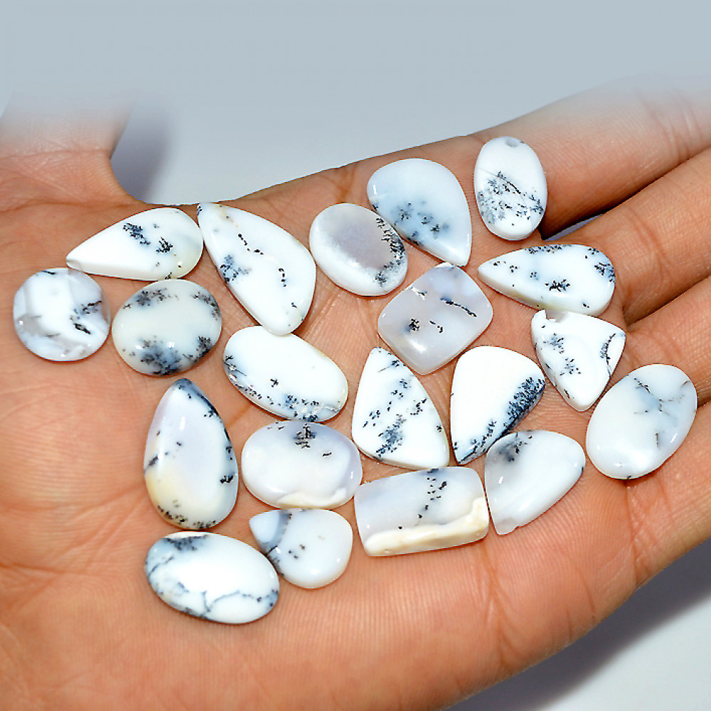 Image of 20 Pcs 154 Cts Natural Dendrite Agate Cabochon Loose Gemstone Lot Craft Supplies For Silver Jewelry Making For Women 25x10 15x10mm #17296