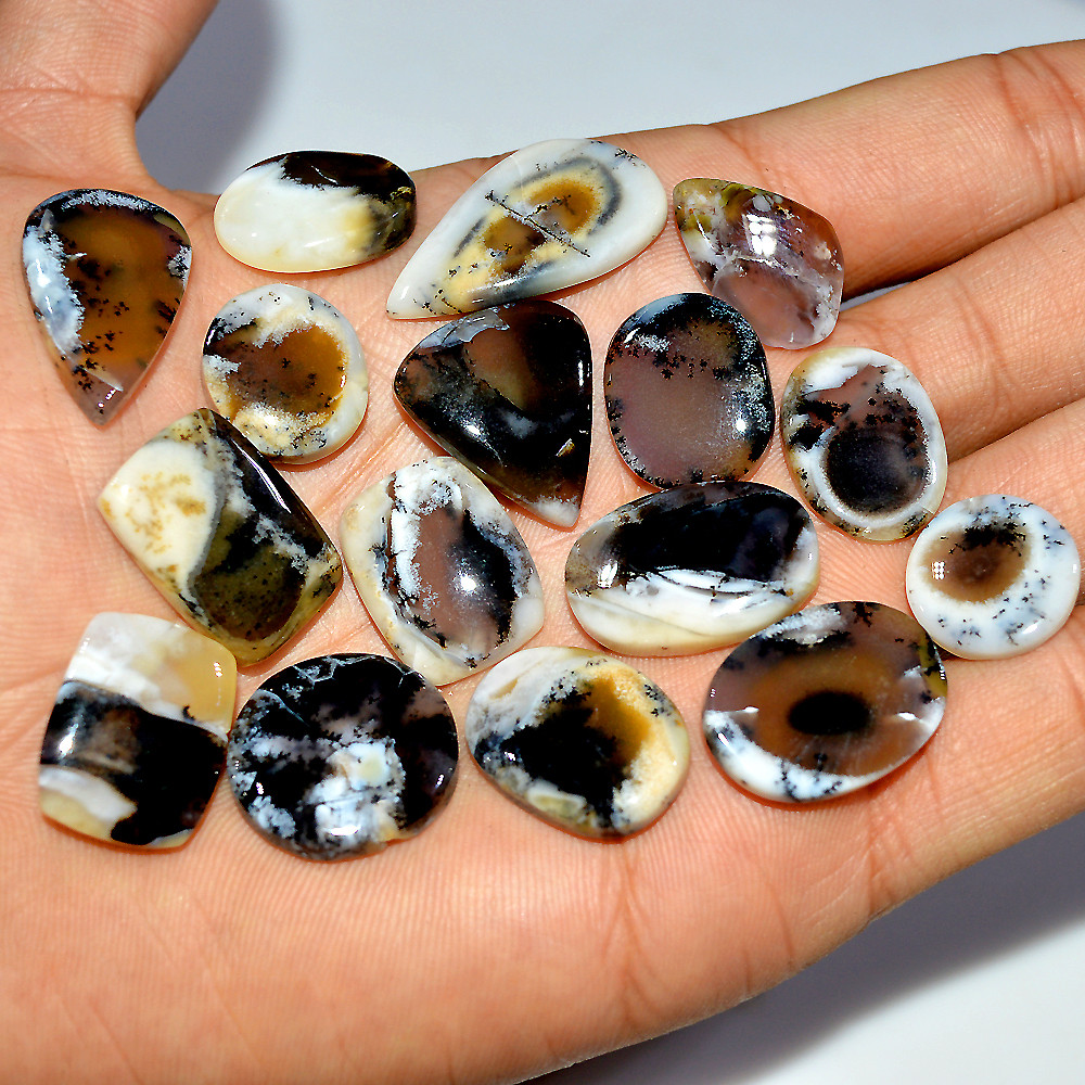 Image of 16 Pcs 201 Cts Natural Dendrite Agate Cabochon Loose Gemstone Lot Craft Supplies For Silver Jewelry Making For Women 27x14 14x14mm #17297