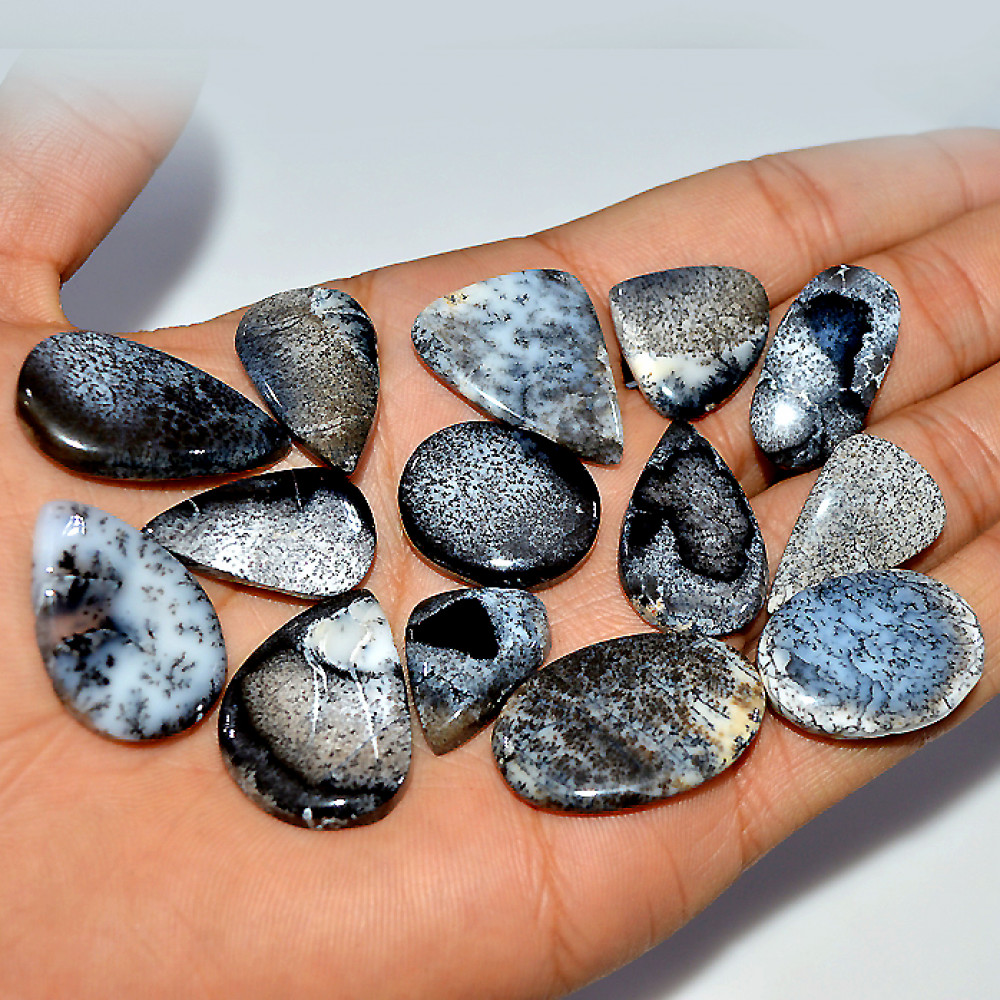 Image of 14 Pcs 203 Cts Natural Dendrite Agate Cabochon Loose Gemstone Lot Craft Supplies For Silver Jewelry Making For Women 29x15 19x13mm #17298