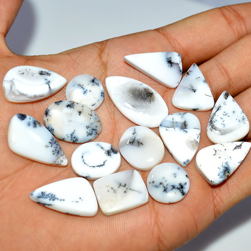 15 Pcs 132 Cts Natural Dendrite Agate Cabochon Loose Gemstone Lot Craft Supplies For Silver Jewelry Making For Women 25x14 13x13mm 17299
