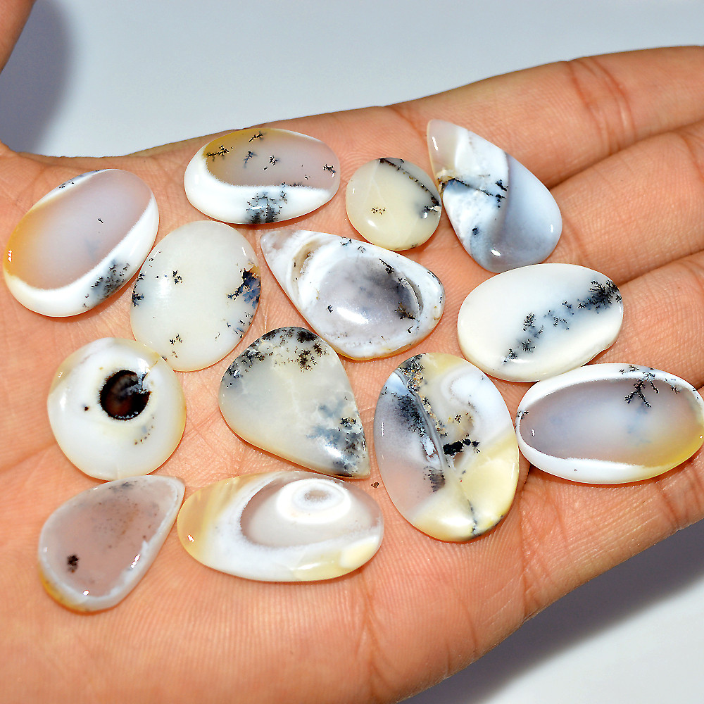 13 Pcs 169 Cts Natural Dendrite Agate Cabochon Loose Gemstone Lot Craft Supplies For Silver Jewelry Making For Women 25x14 12x12mm 17300