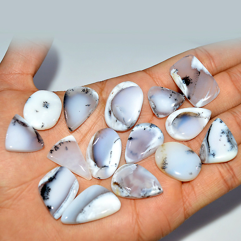 15 Pcs 219 Cts Natural Dendrite Agate Cabochon Loose Gemstone Lot Craft Supplies For Silver Jewelry Making For Women 25x15 18x15mm 17301