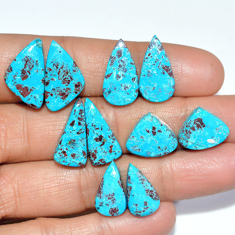 Image of 5 Pairs 51 Cts Natural Chrysocolla Cabochon Gemstone Dangle Drop Dainty Earrings Making Matched Loose Gemstone Pair Lot 19x10 14x9mm #17306