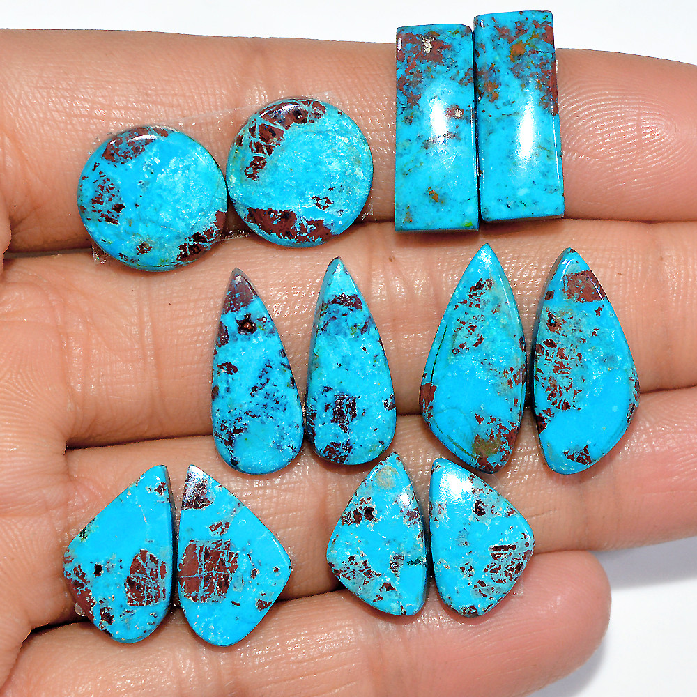 6 Pairs 62 Cts Natural Chrysocolla Cabochon Gemstone Dangle Drop Dainty Earrings Making Matched Loose Gemstone Pair Lot 20x9 14x8mm 17307