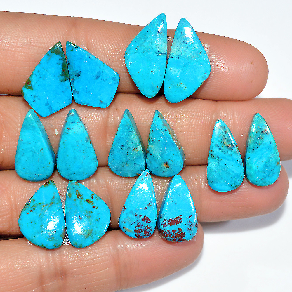7 Pairs 66 Cts Natural Chrysocolla Cabochon Gemstone Dangle Drop Dainty Earrings Making Matched Loose Gemstone Pair Lot 19x9 15x10mm 17308
