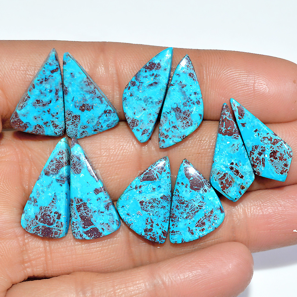 5 Pairs 54 Cts Natural Chrysocolla Cabochon Gemstone Dangle Drop Dainty Earrings Making Matched Loose Gemstone Pair Lot 22x10 19x10mm 17312