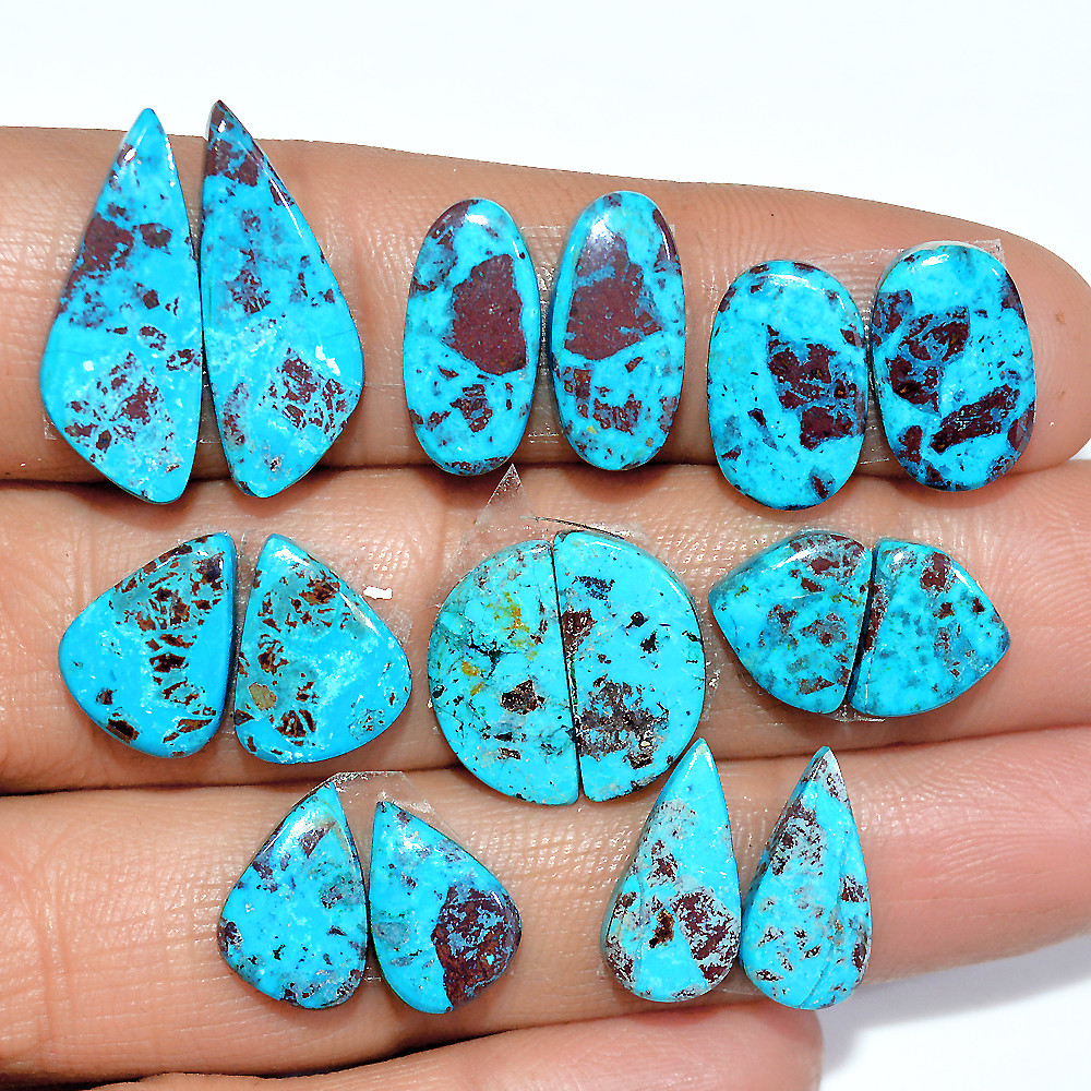 8 Pairs 52 Cts Natural Chrysocolla Cabochon Gemstone Dangle Drop Dainty Earrings Making Matched Loose Gemstone Pair Lot 21x8 9x8mm 17314