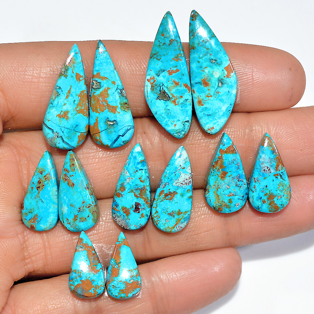 6 Pairs 74 Cts Natural Chrysocolla Cabochon Gemstone Dangle Drop Dainty Earrings Making Matched Loose Gemstone Pair Lot 28x8 14x5mm 17315