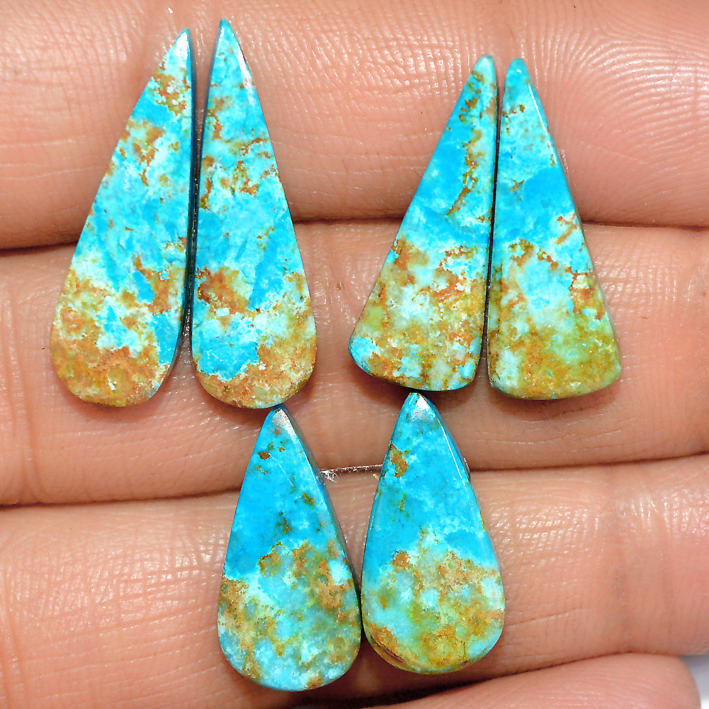 3 Pairs 31 Cts Natural Chrysocolla Cabochon Gemstone Dangle Drop Dainty Earrings Making Matched Loose Gemstone Pair Lot 25x7 19x9mm 17316