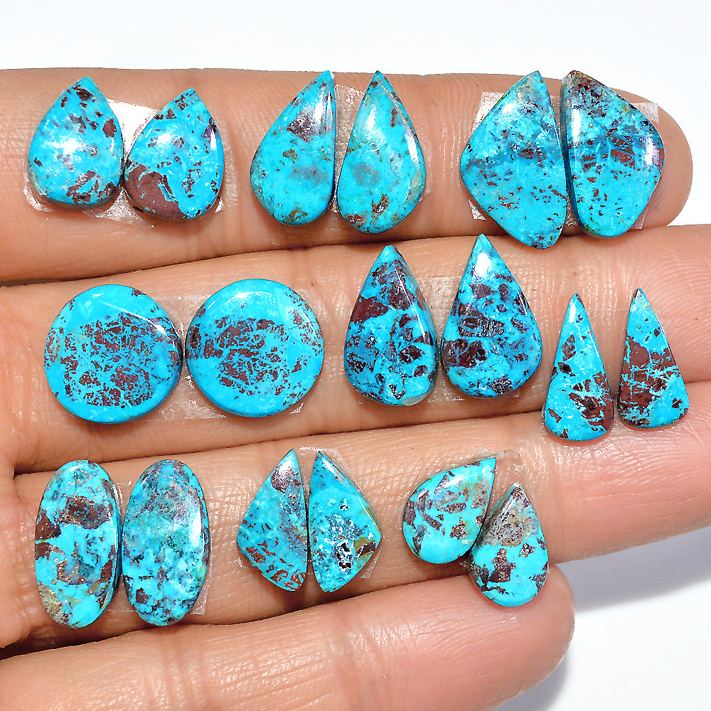 9 Pairs 52 Cts Natural Chrysocolla Cabochon Gemstone Dangle Drop Dainty Earrings Making Matched Loose Gemstone Pair Lot 11x11 10x5mm 17318