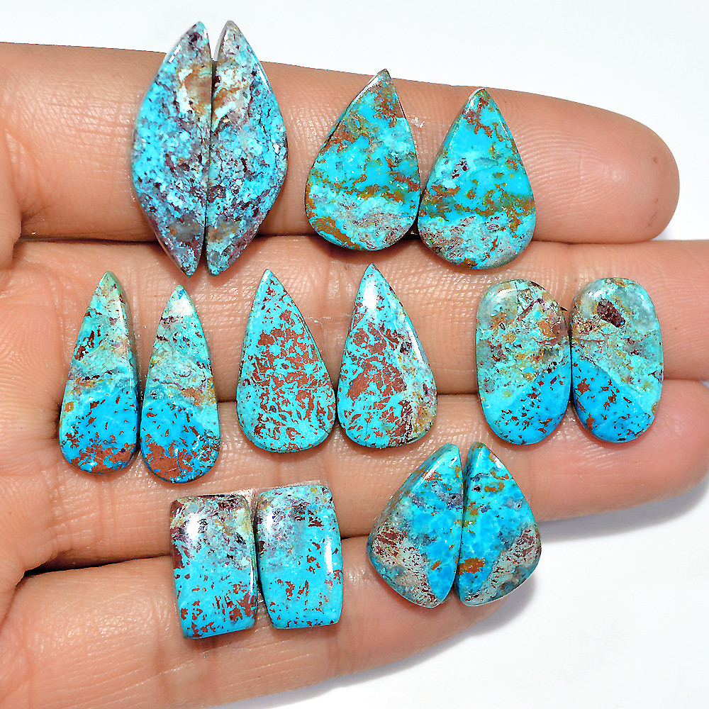 7 Pairs 83 Cts Natural Chrysocolla Cabochon Gemstone Dangle Drop Dainty Earrings Making Matched Loose Gemstone Pair Lot 25x7 14x7mm 17322
