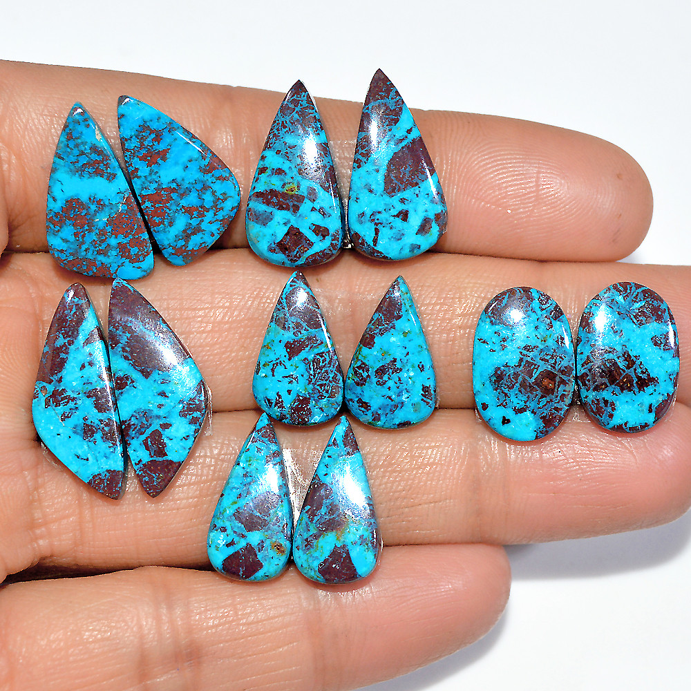 6 Pairs 67 Cts Natural Chrysocolla Cabochon Gemstone Dangle Drop Dainty Earrings Making Matched Loose Gemstone Pair Lot 23x9 15x10mm 17325