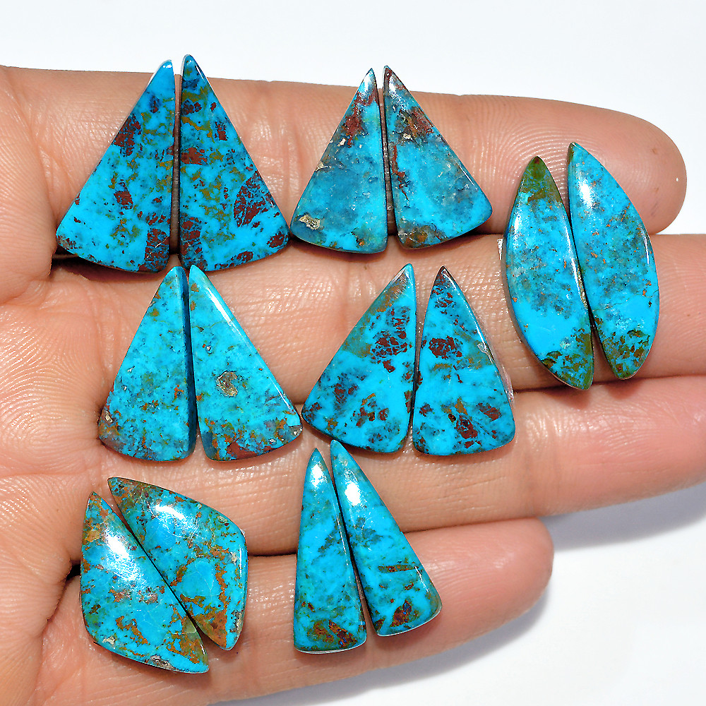 Image of 7 Pairs 108 Cts Natural Chrysocolla Cabochon Pairs Statement Earrings Making Loose Healing Gemstone Lot 25x6 20x10mm #17326