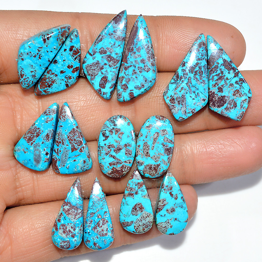Image of 7 Pairs 85 Cts Natural Chrysocolla Cabochon Pairs Statement Earrings Making Loose Healing Gemstone Lot 25x10 16x9mm #17328