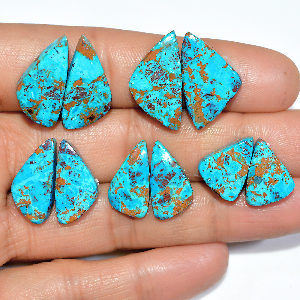 Image of 5 Pairs 55 Cts Natural Chrysocolla Cabochon Pairs Statement Earrings Making Loose Healing Gemstone Lot 20x10 15x10mm #17329