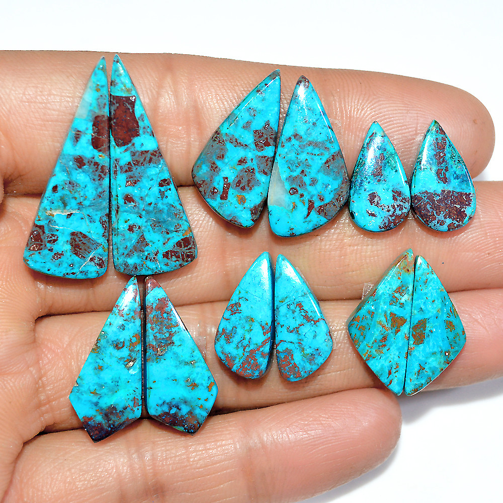 6 Pairs 78 Cts Natural Chrysocolla Cabochon Pairs Statement Earrings Making Loose Healing Gemstone Lot 30x10 15x8mm 17330