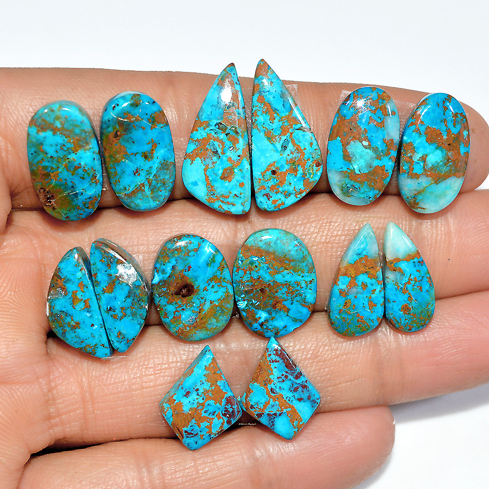 7 Pairs 73 Cts Natural Chrysocolla Cabochon Pairs Statement Earrings Making Loose Healing Gemstone Lot 20x9 15x10mm 17331