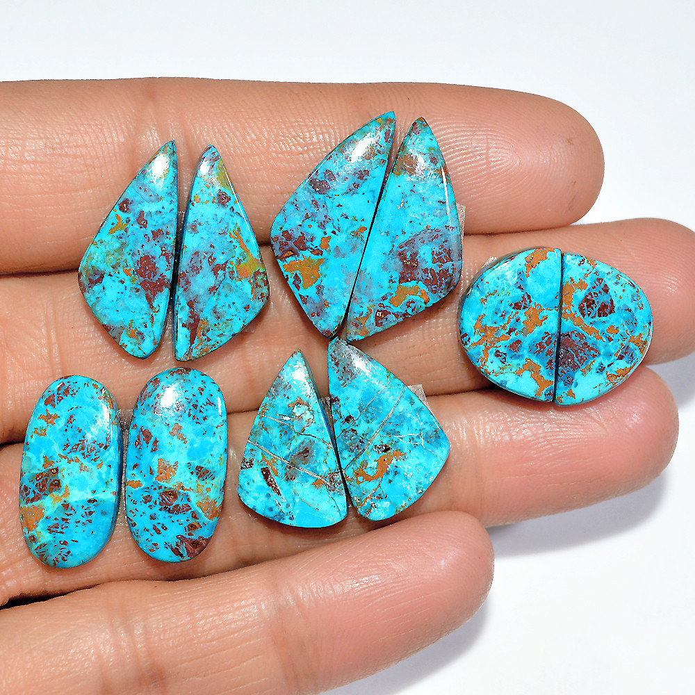 5 Pairs 60 Cts Natural Chrysocolla Cabochon Pairs Statement Earrings Making Loose Healing Gemstone Lot 24x10 15x10mm 17332