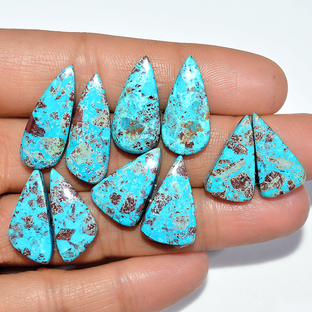 5 Pairs 68 Cts Natural Chrysocolla Cabochon Pairs Statement Earrings Making Loose Healing Gemstone Lot 24x9 19x10mm 17333