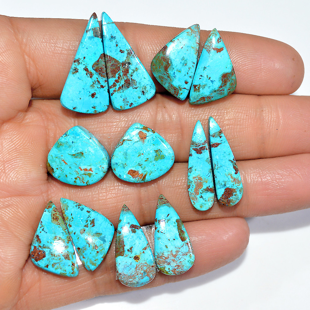 Image of 6 Pairs 68 Cts Natural Chrysocolla Cabochon Pairs Statement Earrings Making Loose Healing Gemstone Lot 24x10 19x10mm #17334