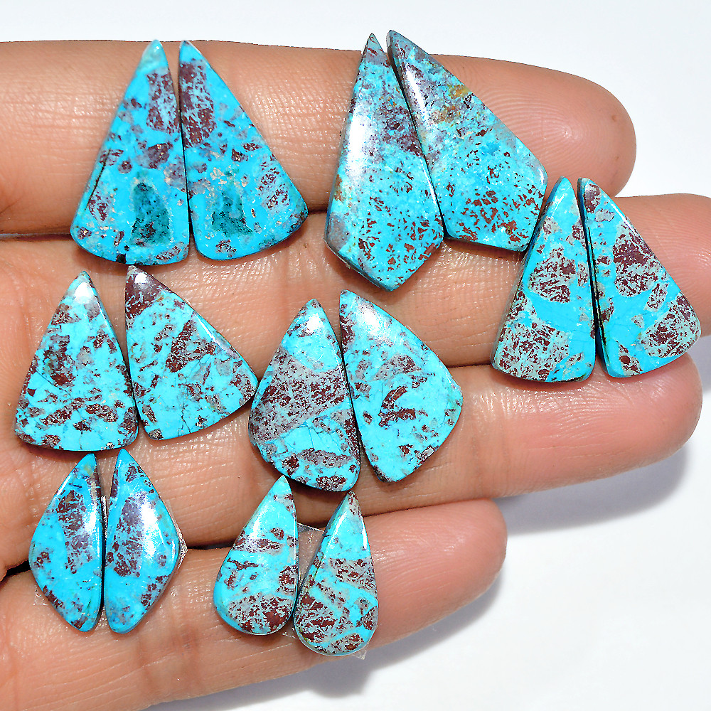 7 Pairs 79 Cts Natural Chrysocolla Cabochon Pairs Statement Earrings Making Loose Healing Gemstone Lot 26x10 15x8mm 17335