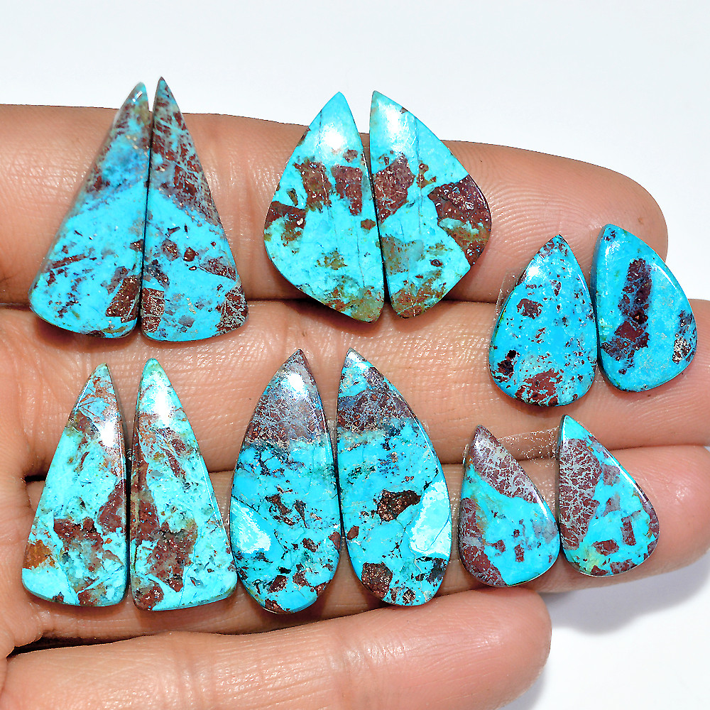 Image of 6 Pairs 76 Cts Natural Chrysocolla Cabochon Pairs Statement Earrings Making Loose Healing Gemstone Lot 25x10 15x10mm #17336