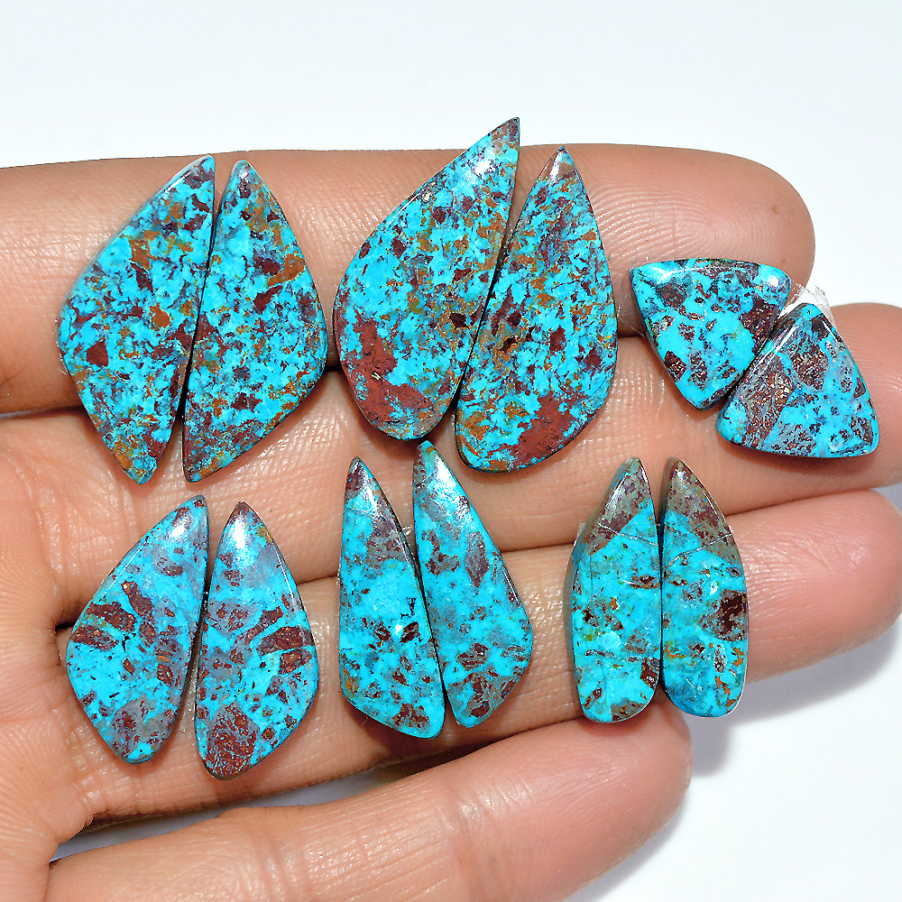 6 Pairs 85 Cts Natural Chrysocolla Cabochon Pairs Statement Earrings Making Loose Healing Gemstone Lot 27x10 11x10mm 17337