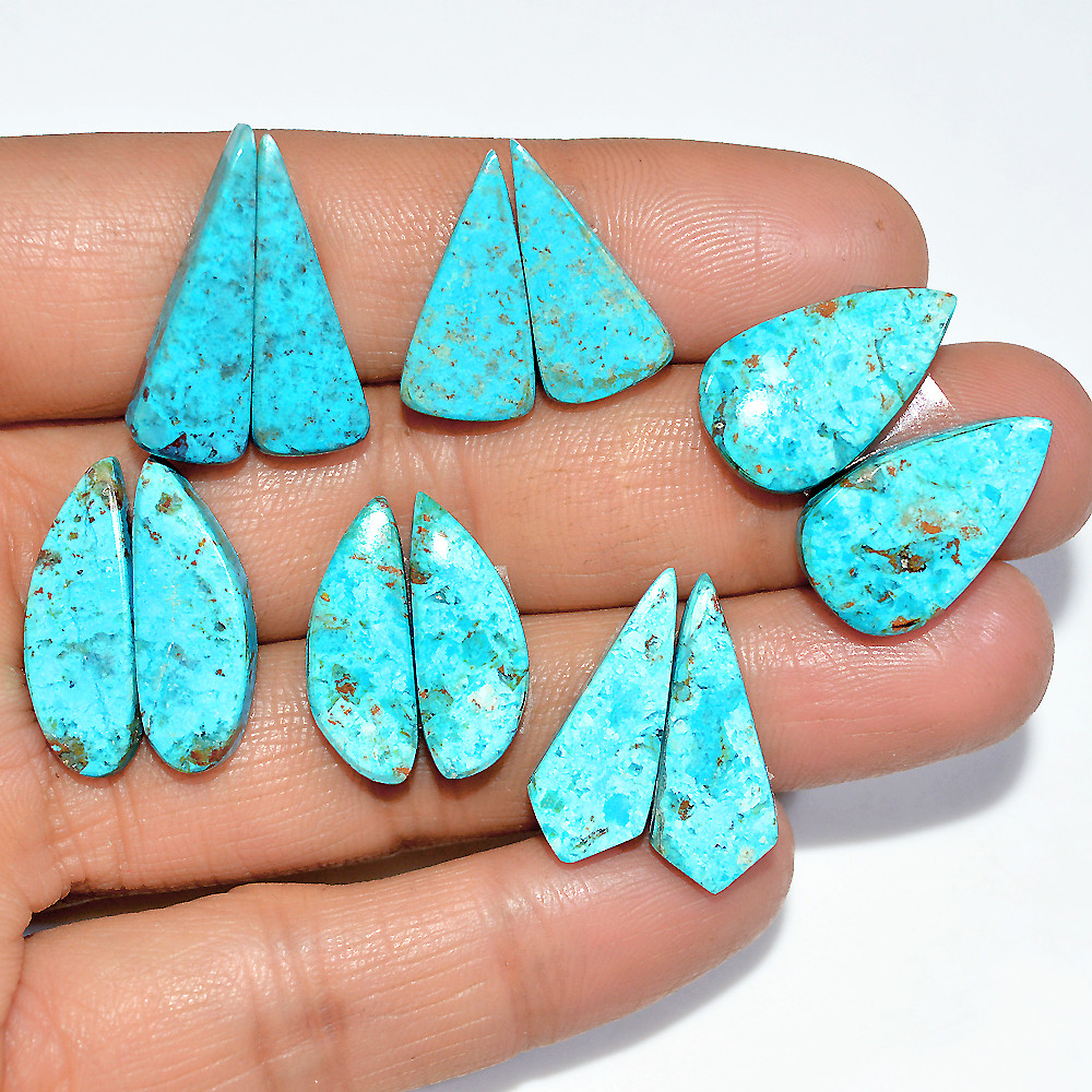 Image of 6 Pairs 60 Cts Natural Chrysocolla Cabochon Pairs Statement Earrings Making Loose Healing Gemstone Lot 23x6 18x9mm #17338