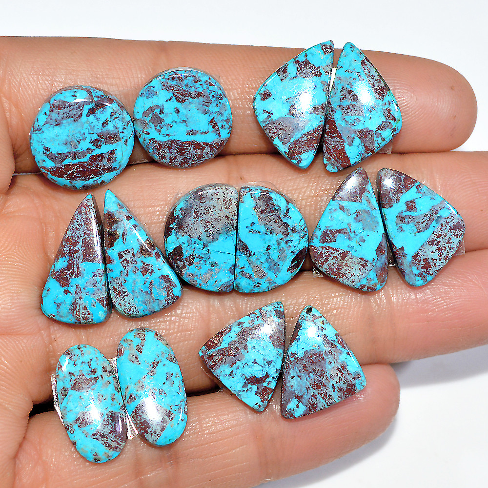 Image of 7 Pairs 75 Cts Natural Chrysocolla Cabochon Pairs Statement Earrings Making Loose Healing Gemstone Lot 14x14 15x14mm #17339